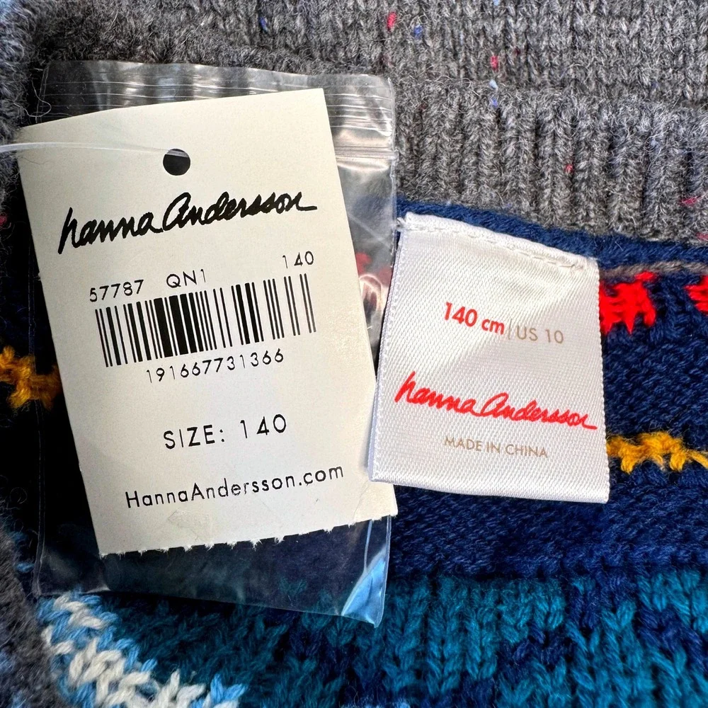 HANNA ANDERSSON NEW Fair Isle Cardigan Sweater Girls 10 Gray Blue Preppy Winter